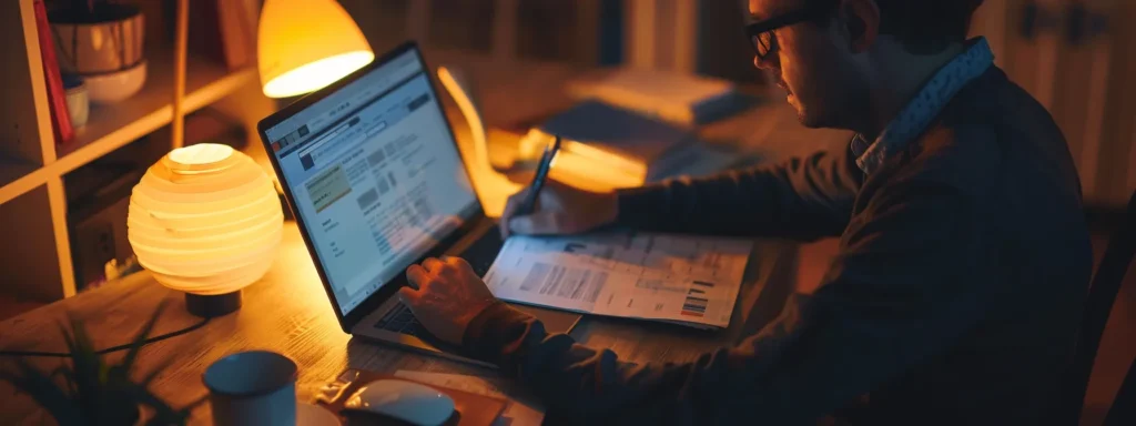 Person working late at a desk using the top online fax software on a laptop to send faxes